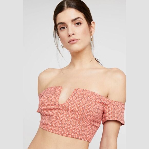 Free People Intimately Lucky Now Brami Off The Shoulder Crop Top Vermilion S - Picture 1 of 12